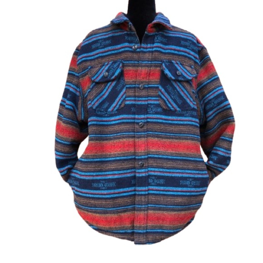 Casual Blue and Red Striped Button Down Shirt